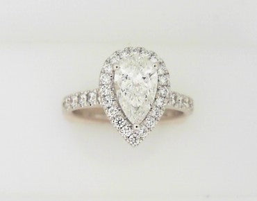 Ladies 14 Karat White Gold Engagement Ring with a  1.01tw Pear E VS1 Lab Grown Diamond and Semi Mount has 0.51tw Round G/H SI2 Diamonds