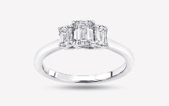 Ladies 14 Karat White Gold Diamond Three Stone Ring With 2.00Tw Emerald G/H VS2 Diamonds Size 7 IGI Certification # 21J642142403