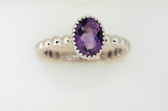 Ladies 14 Karat White Gold Fashion Ring All Colored Jewelry With 0.70Tw Oval Amethyst Size 6.5