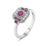 Ladies 14 Karat White Gold Fashion Ring With 0.23Tw Various Shapes Rubies And 0.15Tw Round H/I Si2 Diamonds Size 7