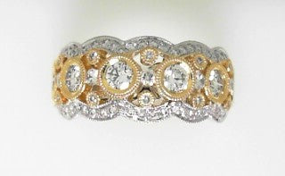Ladies 14 Karat White Gold Two Tone Diamond Fashion Ring With 0.96Tw Round G/H SI2 Diamonds Size 6.5