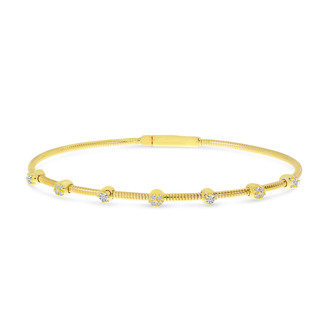 Ladies 14 Karat White Gold Diamond Flex Bangle Bracelet  With 0.18Tw Round H/I Si2 Diamonds