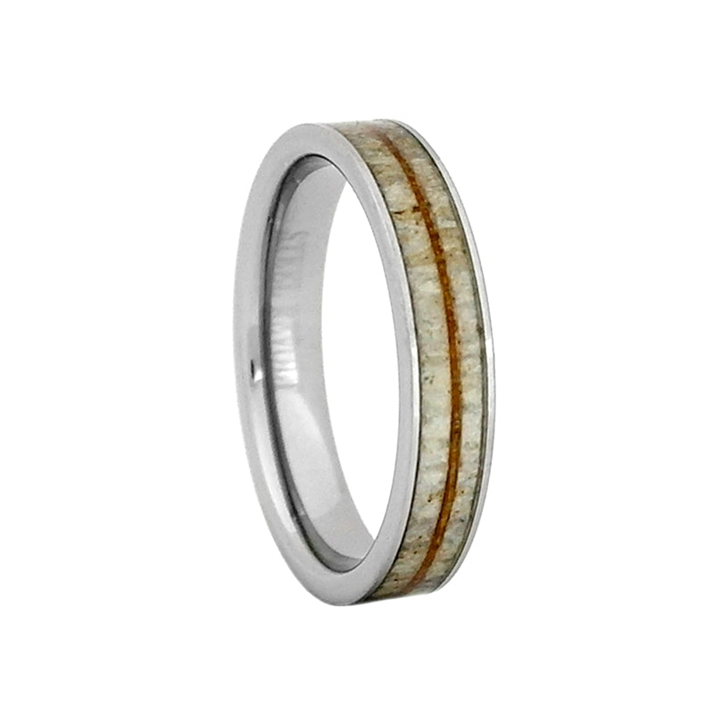 Size 9 - Comfort Fit 4mm Tungsten Carbide Wedding Ring With Antler and Koa Wood Inlay
