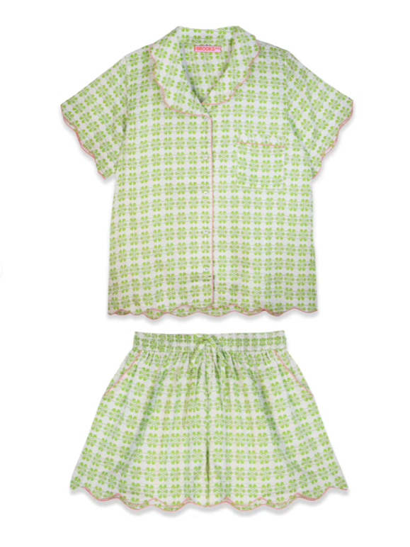 Scalloped Pajama Set Short - Metallics Green Medium