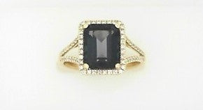 Ladies 14 Karat Yellow Gold Fashion Ring With = 0.21Tw Round G/H SI2 Diamonds And = 3.00 Tw Emerald Cut London Blue Topaz Size 7
