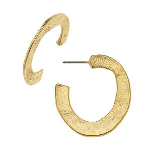 Small Flat Hammered Hoop Earrings / Triple Plated 24K Gold