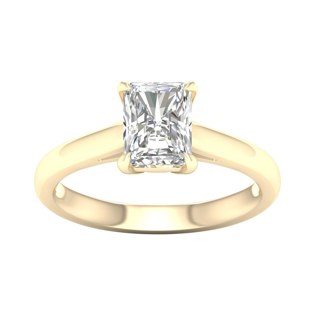 Ladies 14 Karat Yellow Gold Diamond Solitaire With 1.50Tw Radiant G/H VS2 Diamonds Size 7 IGI Certificate # 64J072562311 Lab Grown Diamond