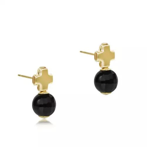 Signature Cross Gold Stud- Faceted Onyx