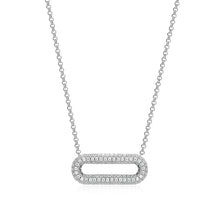 Load image into Gallery viewer, Reversible Pavé-Quilted Paperclip Hoop Necklace Sterling Silver Rhodium And Yellow Gold Plated Necklace With Cubic Zirconia, 1.55MM Faceted Rolo Chain, 17" + 2" Extender
