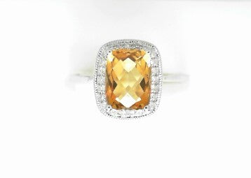 Ladies 14 Karat White Gold All Colored Jewelry Ring With 1.50Tw Rectangular Cushion Citrines And 0.08Tw Round G/H Si2 Diamonds Size7