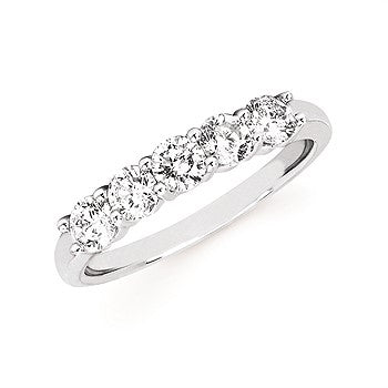 Ladies 14 Karat White Gold Anniversary 5 Stone Band  With 0.75Tw Round H/I I1 Diamonds - Size: 6.5