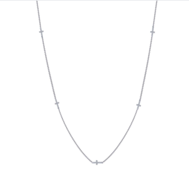 Sterling Silver Rhodium Plated Multi Cross Section Necklace with 0.40 CTW Lassaire Stones 18