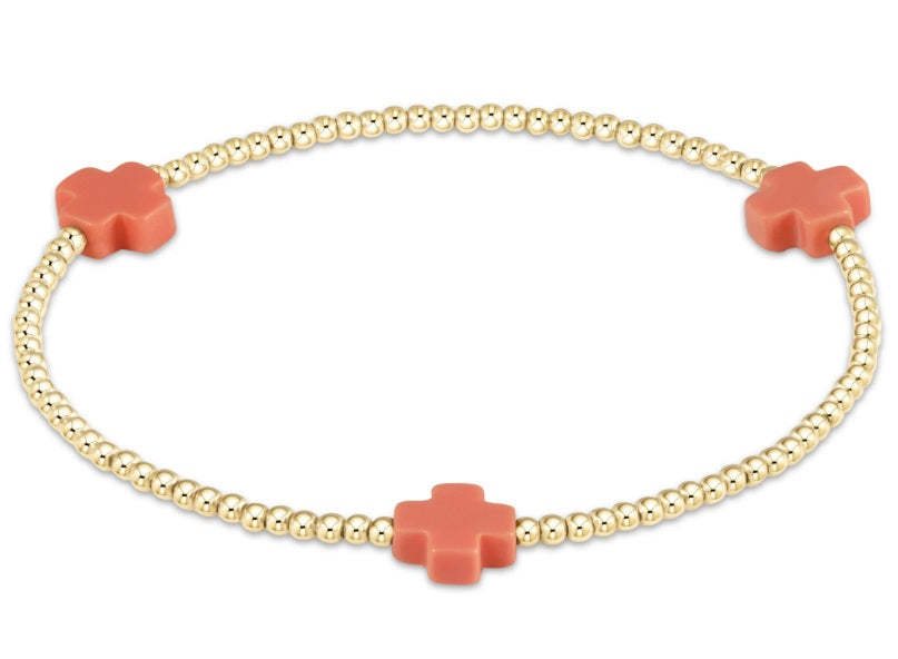 Signature Cross Gold Pattern 2mm Bead Bracelet- Coral