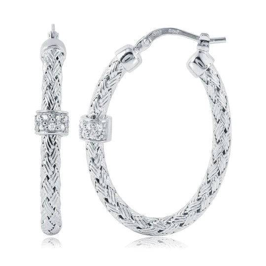 Sterling Silver 3mm Mesh Earrings with CZ