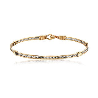 Sweetheart Bracelet- 14K Gold Artist Wire With Silver Diamond Cut Center - Size 5.0