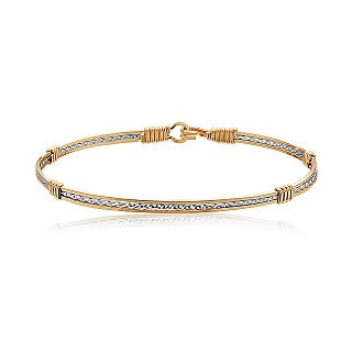 Sweetheart Bracelet- 14K Gold Artist Wire With Silver Diamond Cut Center - Size 5.5