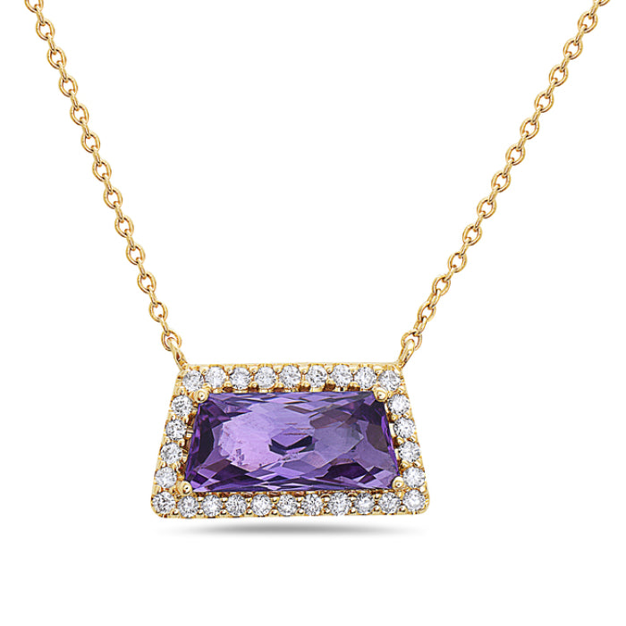 Ladies 14 Karat White Gold Amethyst Pendant  With 1.22Tw Rectangular Cushion Amethyst And 0.14Tw Round H/I Si2 Diamonds With 18