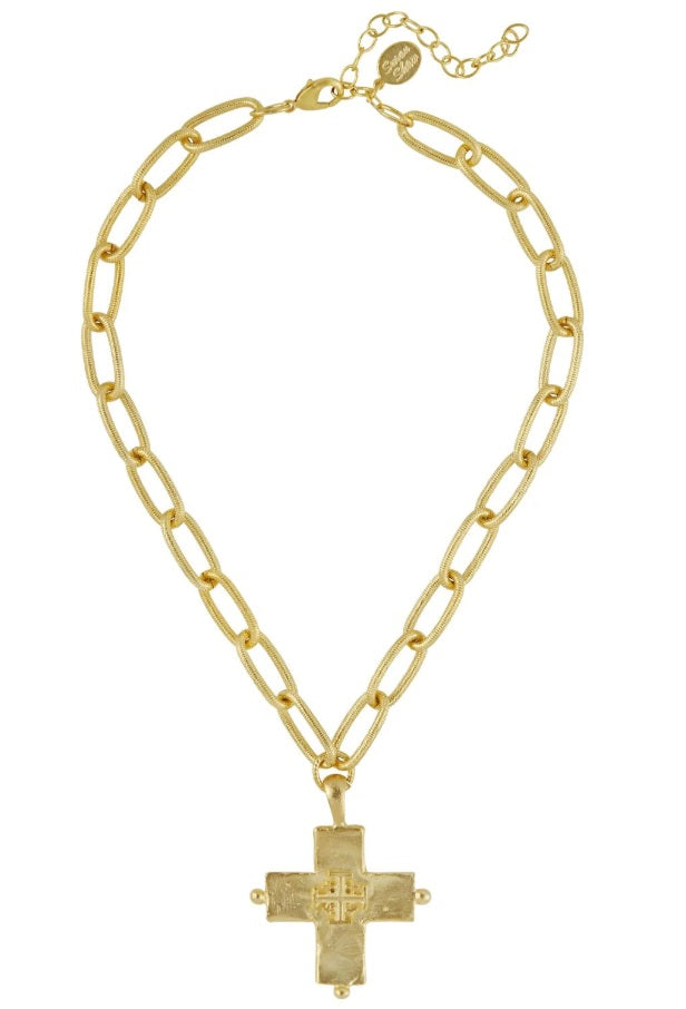 Jerusalem Double Cross Chain Necklace - 16 inches with 3 inch extender