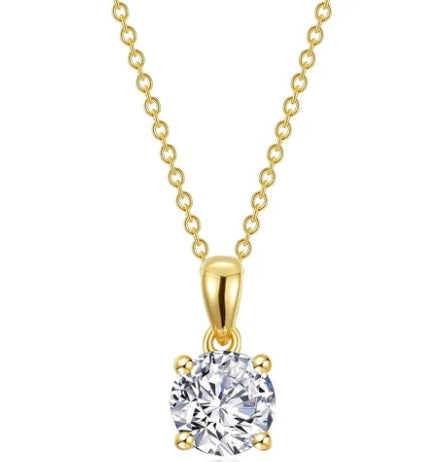 Gold Plate over Sterling Silver 4 Prong Solitaire Pendant with 20