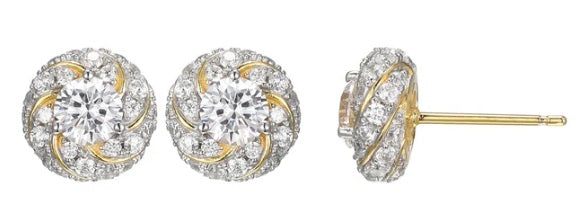 Sterling Silver New Mesh 2 Cubic Zirconia Knot Post Earring Yellow Gold and Rhoduim Finish