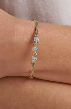 You Are My Sunshine Bracelet- 3 Stones- 14Kt Gold Artist Wire- Size 7- April Stone