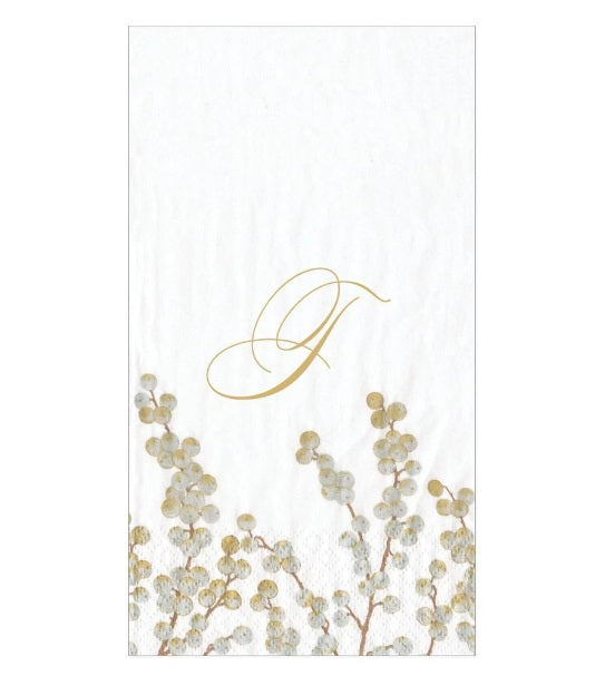 Berry Branches White/Silver Initial T - Guest Towel