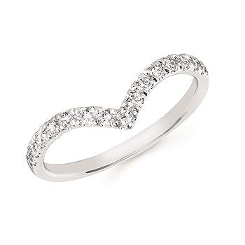 Ladies 14 Karat White Gold V Shape Shared Prong Band  With 0.25Tw Round H/I I1 Diamonds - Size: 6.5