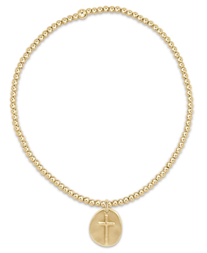 enewton Extends - Classic Gold 2mm Bead Bracelet with Oval Cross Front/Angel Back