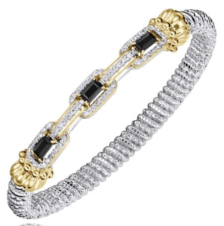 Metal: 14k Gold & Sterling Silver Diamond Weight: 0.38CT 6MM Closed Band Bracelet with 3 - 5x3 Octagon Black Onyx