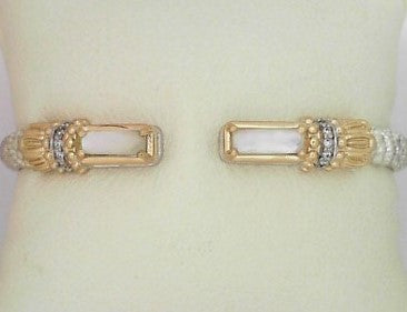 Metal: 14Karat Gold & Sterling Silver Open End 4MM Bracelet With Mother of Pearl With Diamond Weight: 0.08 pts