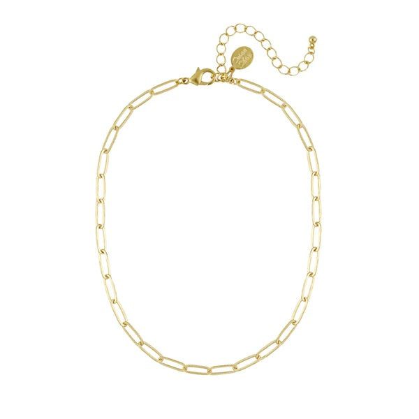 Basic Gold Medium Paperclip Chain Necklace, 16 Inch W/ 3 Inch Extender Chain
