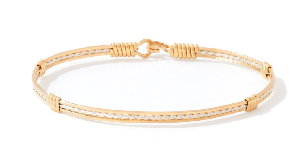 Sweetheart Bracelet- 14K Gold Artist Wire With Silver Diamond Cut Center - Size 5.0
