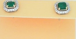 Ladies 14 Karat Yellow Two-Tone Gold Earrings  With = 0.65Tw Emerald Cut Sapphires And = 0.15Tw Round G/H SI2 Diamonds