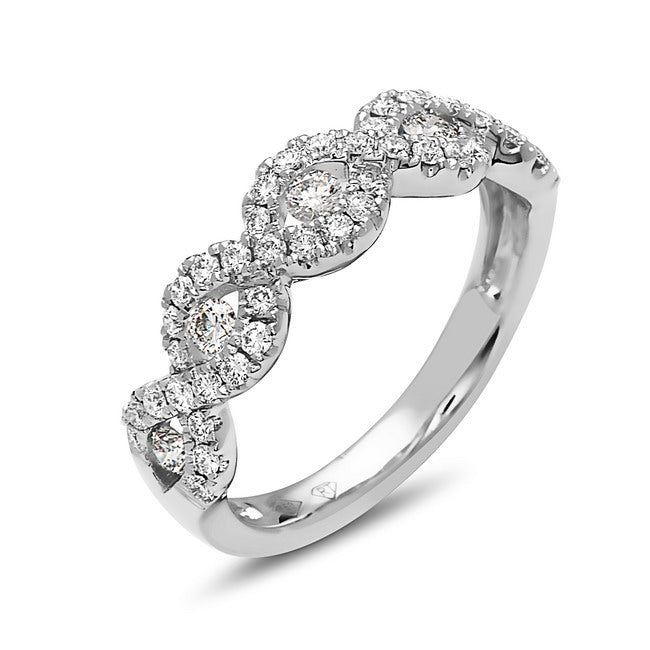 Ladies 18 Karat White Gold Stackable Band  With 0.63Tw Round H/I Si2 Diamonds Size 7