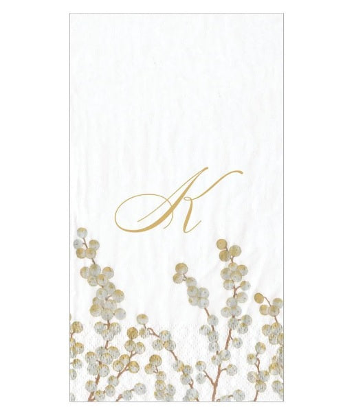 Berry Branches White/Silver Initial K - Guest Towel