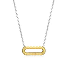 Load image into Gallery viewer, Reversible Pavé-Quilted Paperclip Hoop Necklace Sterling Silver Rhodium And Yellow Gold Plated Necklace With Cubic Zirconia, 1.55MM Faceted Rolo Chain, 17" + 2" Extender
