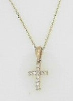 Ladies 14 Karat Gold Diamond Cross Necklace With = 0.10Tw Round G/H SI2 Diamonds With 16