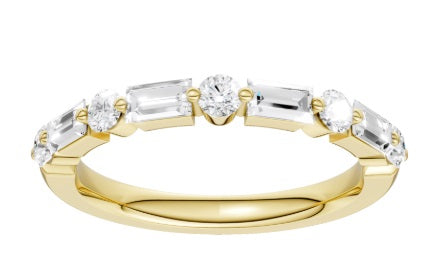 Ladies 14 Karat Yellow  Gold Diamond Wedding Band With = .33Tw Baugettes and Rounds F VS1 Diamonds Lab Grown  Size 7