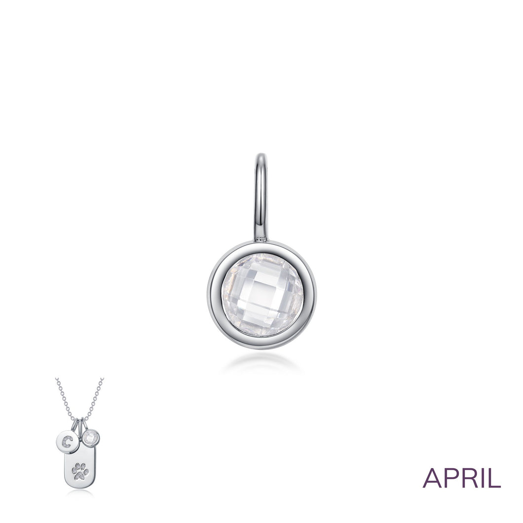 April Birthstone Bezel Set Sterling Silver Rhodium Plated Solitaire Love Charm Simulated Lassaire  Round 0.46 CTW