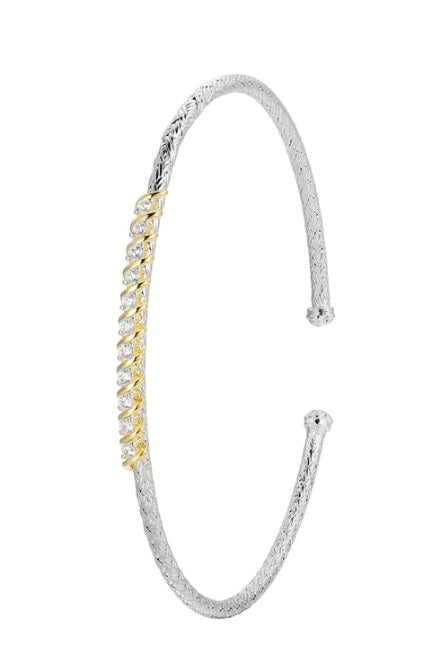 Flourish Collection Features A Combination Of Sterling Silver With Rhodium And Yellow Gold Finish, Embellished With Sparkling Cubic Zirconia. Measuring 6.75