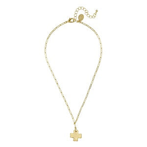 Cross Paperclip Chain Necklace / Triple Plated 24K Gold/ 16 Inches + 3 Inch Extender