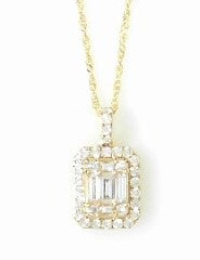Ladies 14 Karat Yellow Gold Diamond Fashion Pendant With = 1.21Tw Rounds and Baguettes H/I Si2 Diamonds With 18