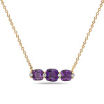 Ladies 14 Karat Yellow Gold Amethyst Pendant With 0.61Tw Square Cushion Amethysts And 0.03Tw Round H/I Si2 Diamonds 18