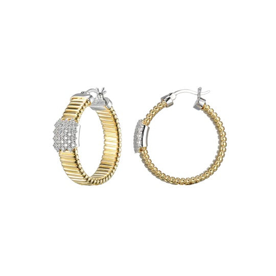 Sterling Silver Tubogas Cubic Zirconia 30Mm Hoop Earring Yellow Gold And Rhodium Finish