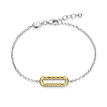 Load image into Gallery viewer, Reversible Pavé-Quilted Paperclip Bracelet, Sterling Silver Rhodium And Yellow Gold Plated Bracelet With CZ, 1.55MM Faceted Rolo Chain, 6.75" + 0.5" Extender
