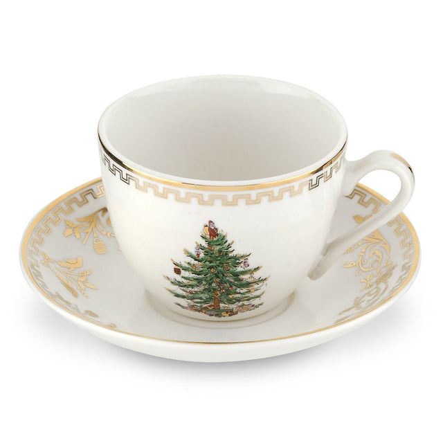 Christmas Tree Gold Tea Cup & Saucerr