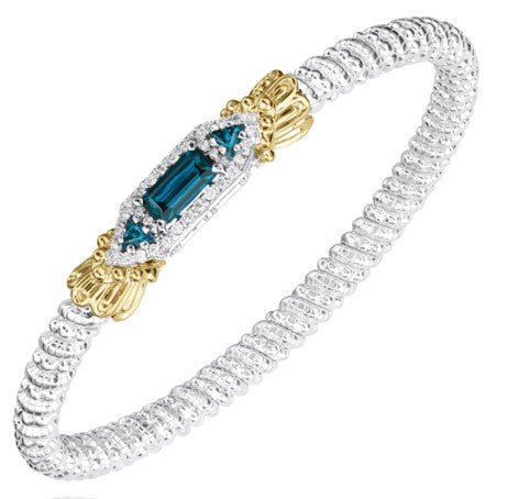 Metal: 14K Gold & Sterling Silver Diamond Weight: 0.33Ct 4MM Closed Bangle London Blue Topaz