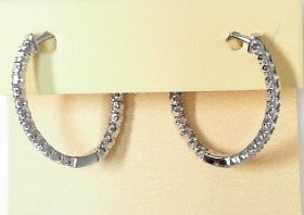 Ladies 14 Karat White Gold Diamond Oval Inside/Outside Hoop Earrings With 1.00Tw Round H/I Si2 Diamonds