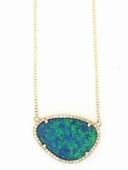 Ladies 14 Karat Yellow Gold Fashion Necklace With 0.12tw Round G/H SI2 Diamonds = 2.76tw Various Shapes Opal with 18