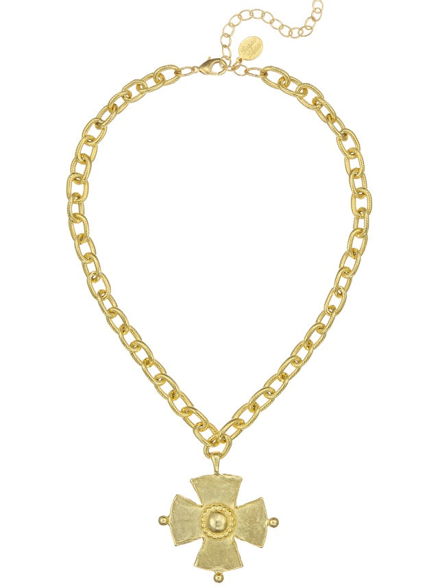 Hand Cast Gold Maltese Cross On Toggle Necklace